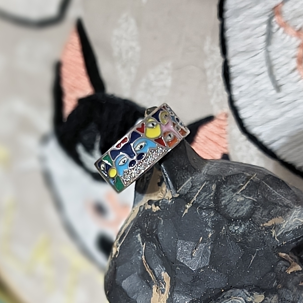 Abstract design zircon and enamel cat ring 6 7 8 9 10 - Picture 7 of 10